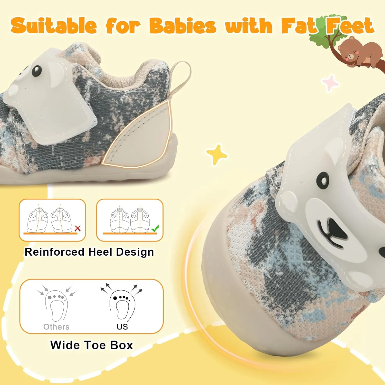 FEETCITY Baby Walking Shoes Wide Baby Shoes Boys Girls Infant Sneakers Crib Shoes Breathable Toddler Barefoot Shoes Slip On Shoes