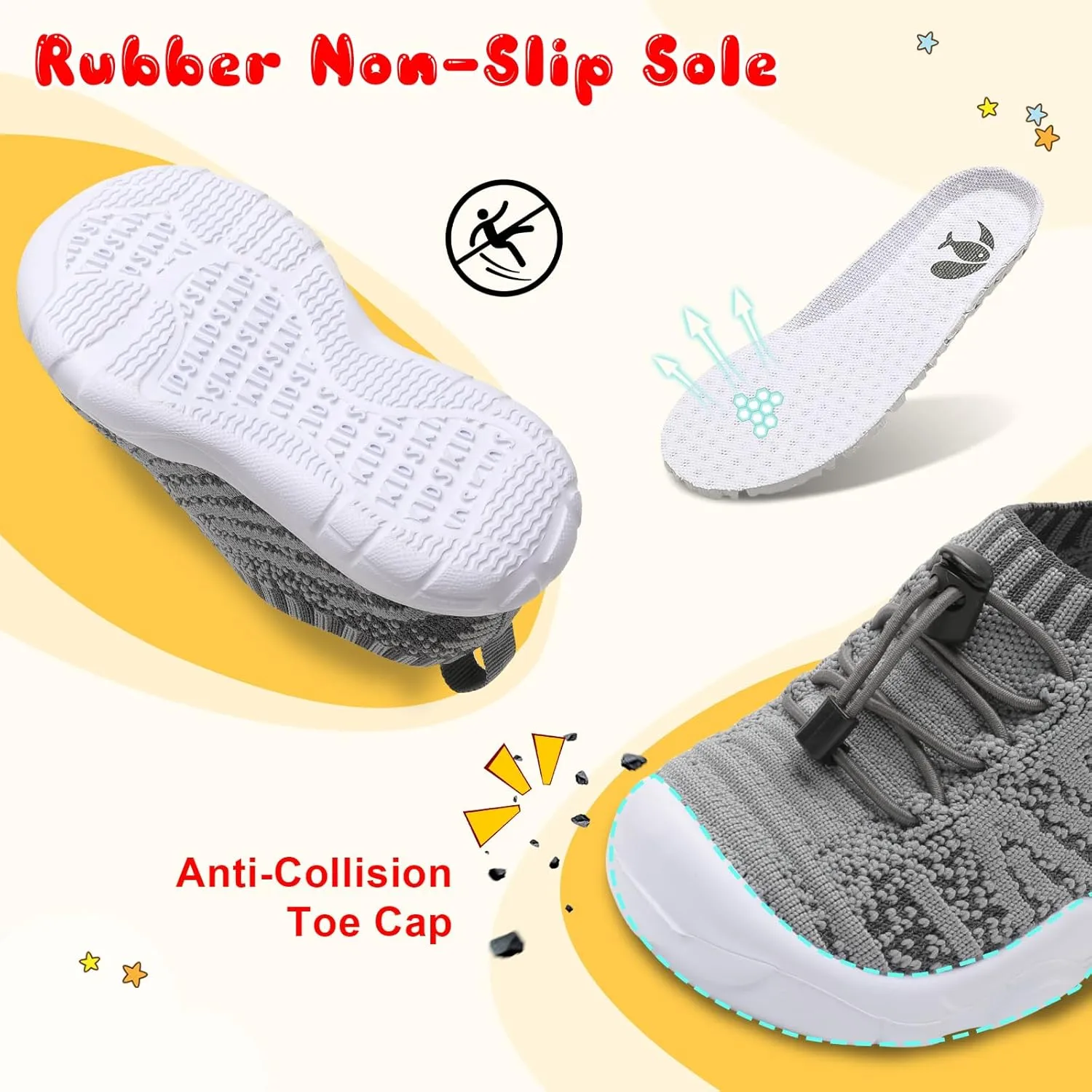 FEETCITY Toddler Slip On Shoes Boys Girls Wide Toddler Tennis Shoes Sports Walking Sneakers