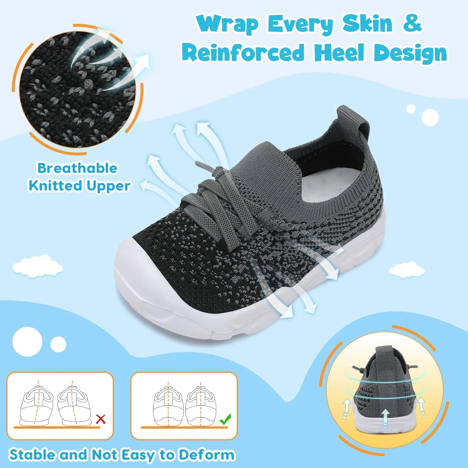FEETCITY Toddler Sneakers Toddler Walking Shoes Boys Girls Toddler Tennis Shoes Lightweight Brethable Kids Slip On Shoes