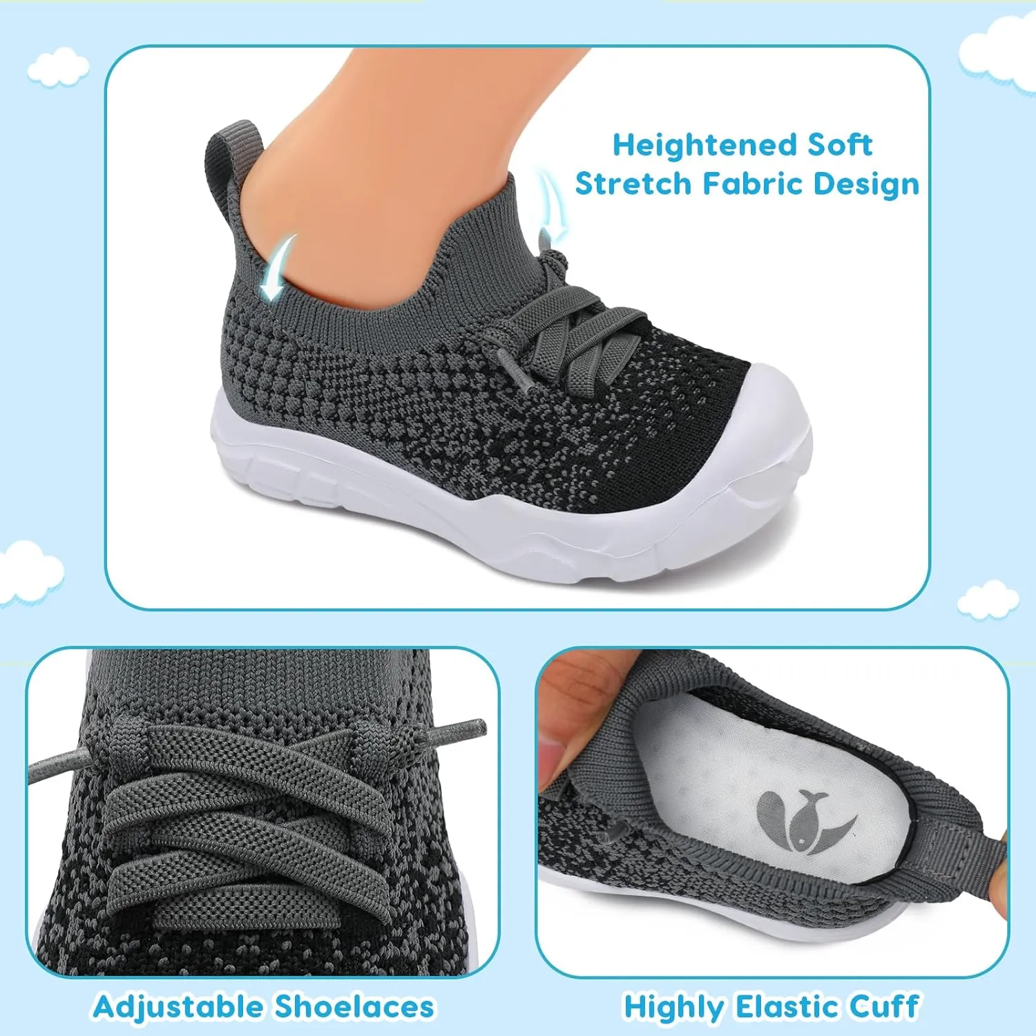FEETCITY Toddler Sneakers Toddler Walking Shoes Boys Girls Toddler Tennis Shoes Lightweight Brethable Kids Slip On Shoes