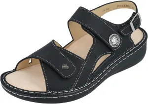 Finn Comfort Barbuda Women's Dressy Casual Flat Sandals, Black, White