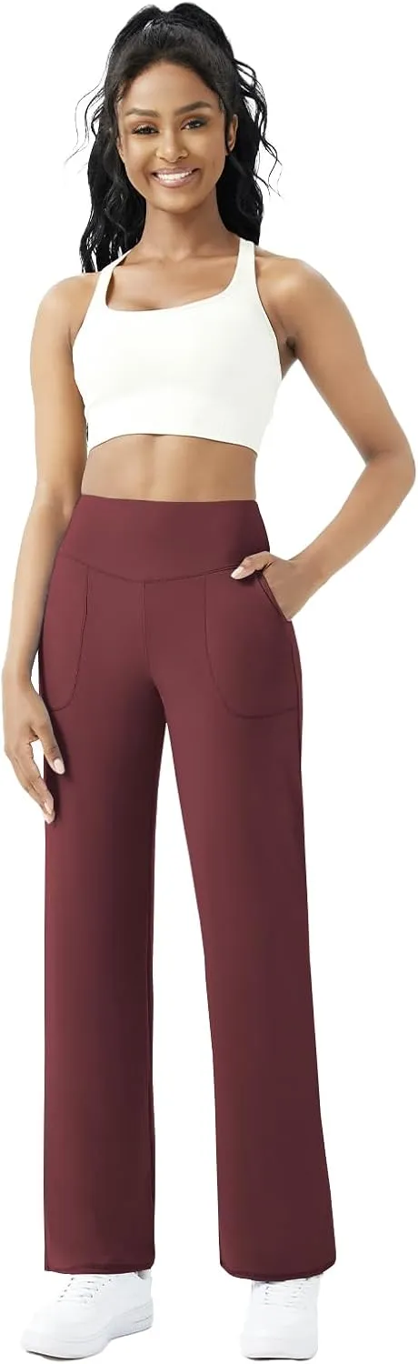 FireSwan Wide Leg Yoga Pants Women Stretch Dress Lounge Pants with Pockets High Waisted Loose Casual Trousers