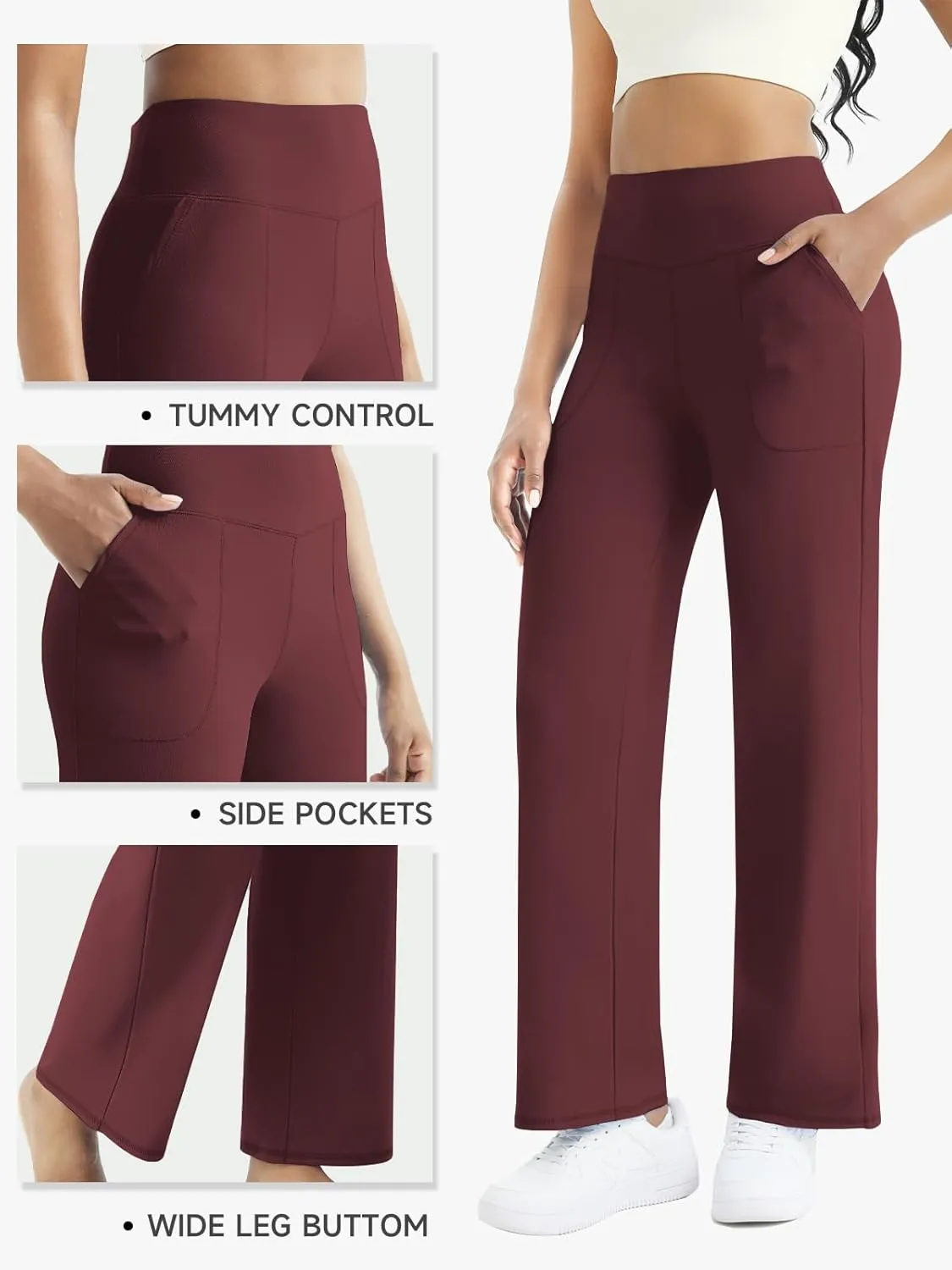 FireSwan Wide Leg Yoga Pants Women Stretch Dress Lounge Pants with Pockets High Waisted Loose Casual Trousers