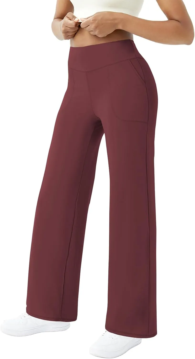 FireSwan Wide Leg Yoga Pants Women Stretch Dress Lounge Pants with Pockets High Waisted Loose Casual Trousers