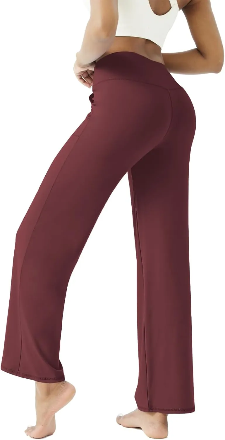 FireSwan Wide Leg Yoga Pants Women Stretch Dress Lounge Pants with Pockets High Waisted Loose Casual Trousers