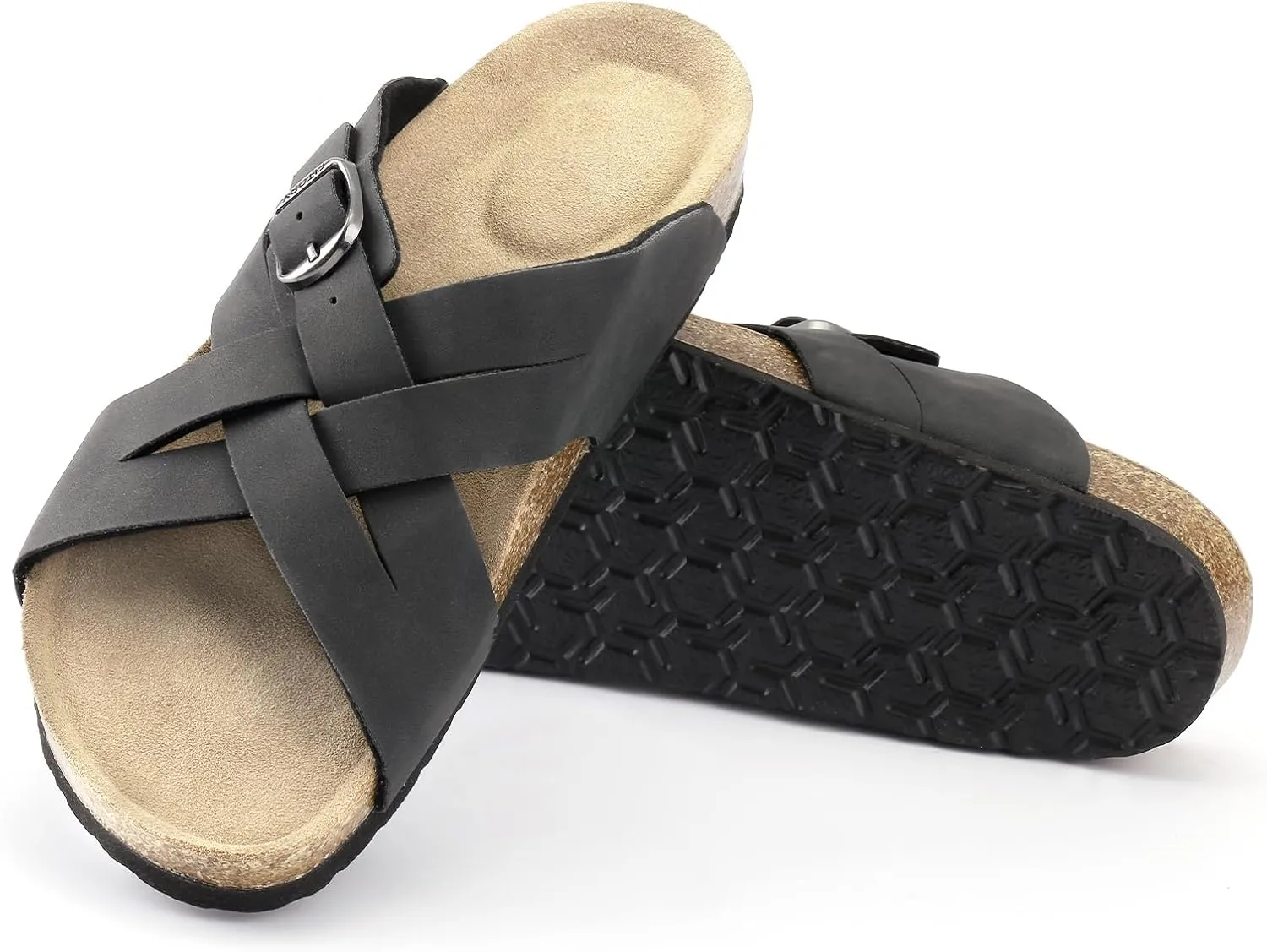 FITORY Women's Cork Footbed Slide,Open Toe Flat Sandals with Arch Support for Summer Size 6-11