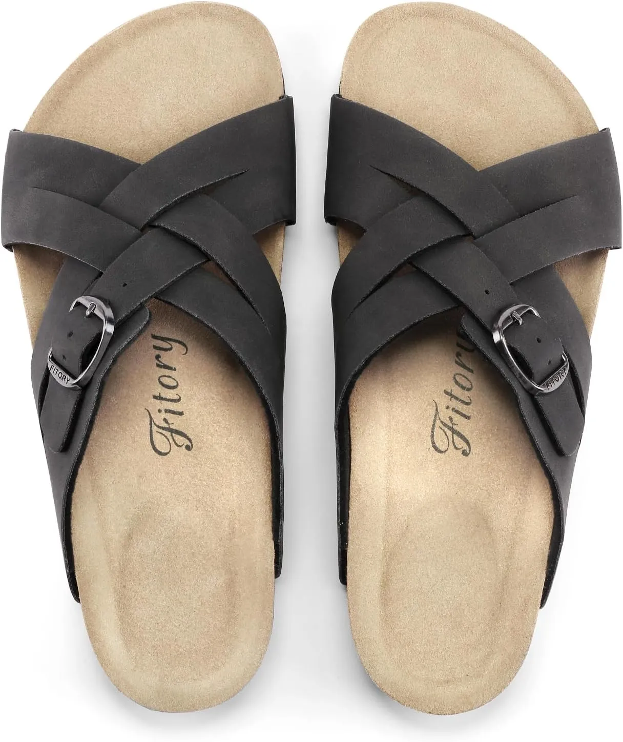 FITORY Women's Cork Footbed Slide,Open Toe Flat Sandals with Arch Support for Summer Size 6-11