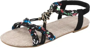 Flat Sandals for Women 2025 Dressy Womens Flat Sandals Comfortable Summer Casual Bohemian Beach Shoes Open Toe Ankle Strap Wide Width Slip On Lightweight Sandal Walking Trendy Sandal