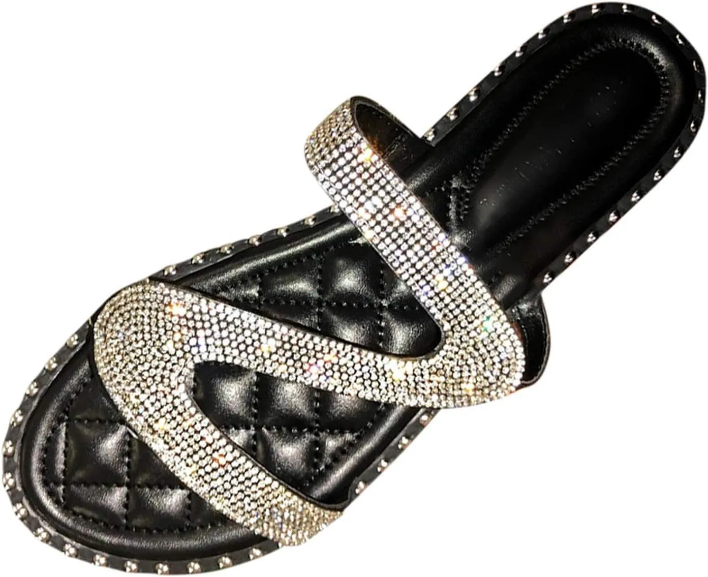 Flat Womens Sandals Peep toe Rhinestone Flip Flops Falt Gladiator Slide Fashion Sandals for Women Dressy Summer