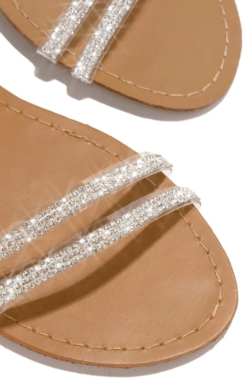 Flats Sandals Women Casual Falt Rhinestone Cutout Boho Gladiator Strap Up Lace Up Cute Sandals for Women Sexy