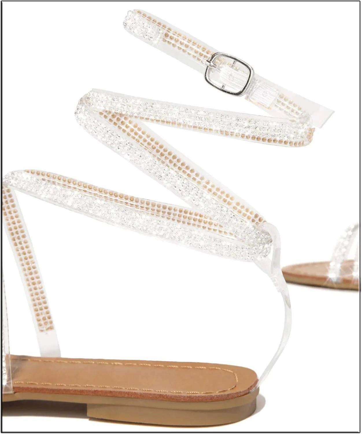 Flats Sandals Women Casual Falt Rhinestone Cutout Boho Gladiator Strap Up Lace Up Cute Sandals for Women Sexy