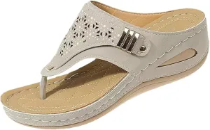 Flip Flops for Women Anti-Slip Platforms Orthotic Wedge Sandal Casual Mesh Hollow Out Sandals Flatform Open Toe Beach Sandals with Arch Support Mat Comfortable Summer Walking Slippers