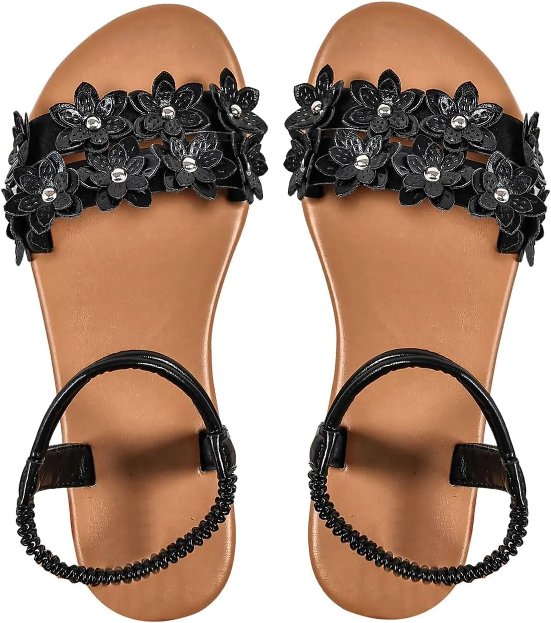 Floerns Women's Floral Elastic Ankle Straps Slipper Summer Beach Flat Sandals