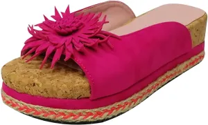 Flowers Platform Sandals for Women Summer Casual Suede Fish Mouth Open Toe Slip on Espadrille Slipper Solid Vintage Slides Comfy Outdoor Ladies Shoes
