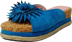 Flowers Platform Sandals for Women Summer Casual Suede Fish Mouth Open Toe Slip on Espadrille Slipper Solid Vintage Slides Comfy Outdoor Ladies Shoes