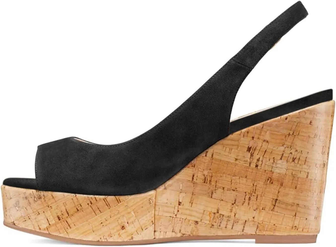 FOWT Women Peep Toe Slingback Platform Wedge Sandals High Heel Buckle Open Toe Ladies Summer Cork Sole Shoes Size 4-15 M US