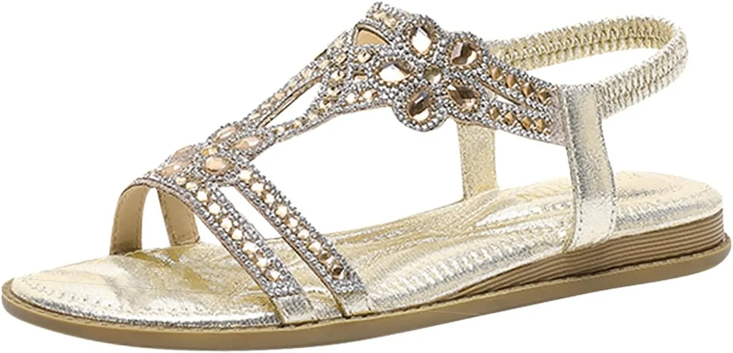 Fululuer Wedge Glitter Sandals for Women - Strappy Wrapped Rhinestone Slide Heel Platform Sandals