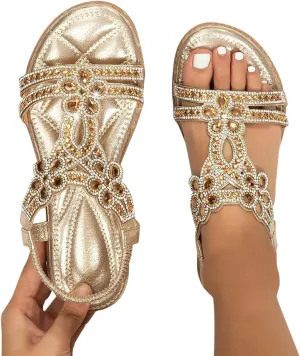 Fululuer Wedge Glitter Sandals for Women - Strappy Wrapped Rhinestone Slide Heel Platform Sandals