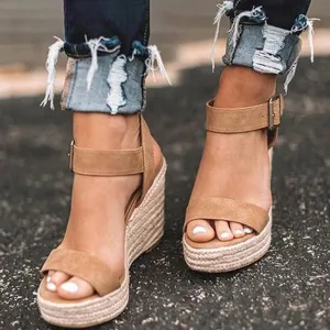 Fululuer Wedge Sandals for Women,Espadrille Sandals Women Dressy Summer Platform Ankle Buckle Sandals Summer Beach Sandals Open Toe Wide Widge Orthopedic Wide Width Sandals for Women (I-Brown, 8.5)