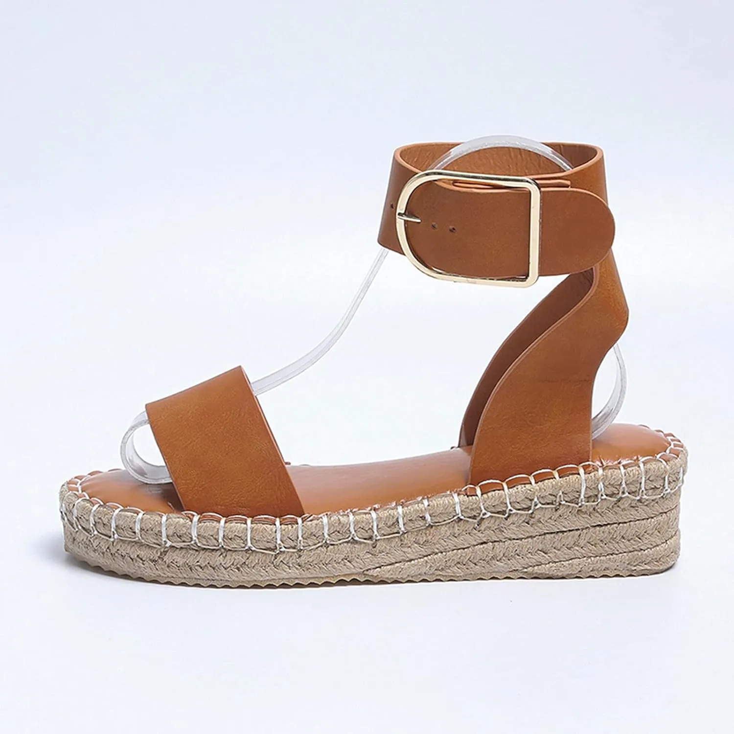Fululuer Wedge Sandals for Women,Espadrille Women Dressy Summer Platform Ankle Buckle Beach Open Toe Wide Widge Sanddals Orthopedic Width (E-Brown, 9)