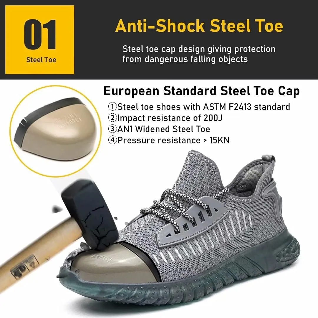 Furuian Steel Toe Shoes for Men Comfortable Safety Shoes Non Slip Steel Toe Sneakers Warehouse Industry Contstruction Mens Work Shoes