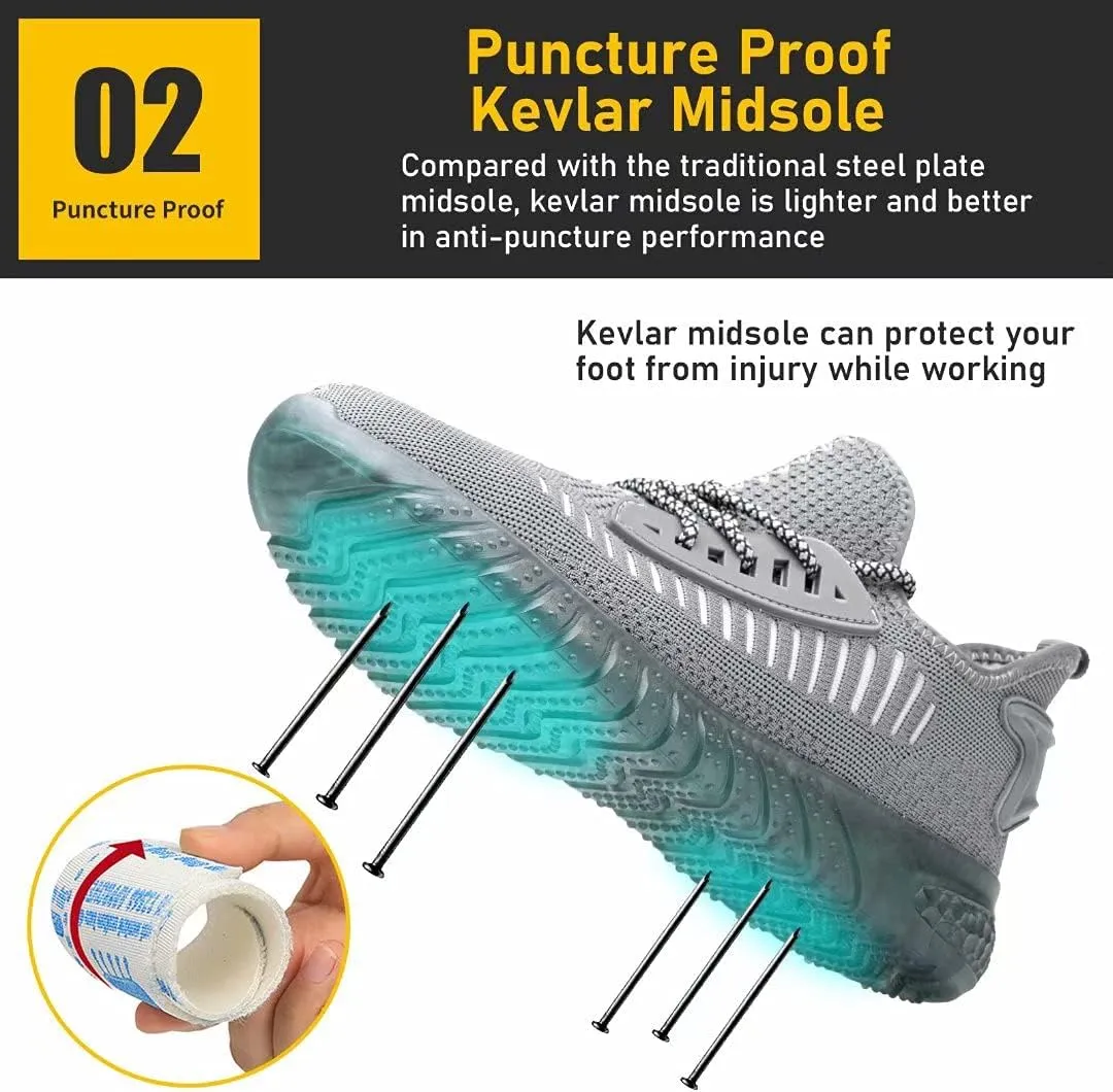 Furuian Steel Toe Shoes for Men Comfortable Safety Shoes Non Slip Steel Toe Sneakers Warehouse Industry Contstruction Mens Work Shoes