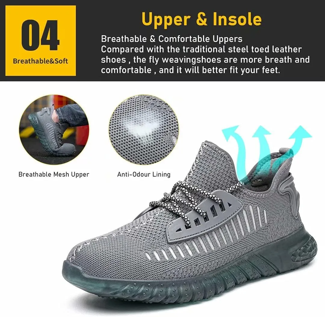 Furuian Steel Toe Shoes for Men Comfortable Safety Shoes Non Slip Steel Toe Sneakers Warehouse Industry Contstruction Mens Work Shoes