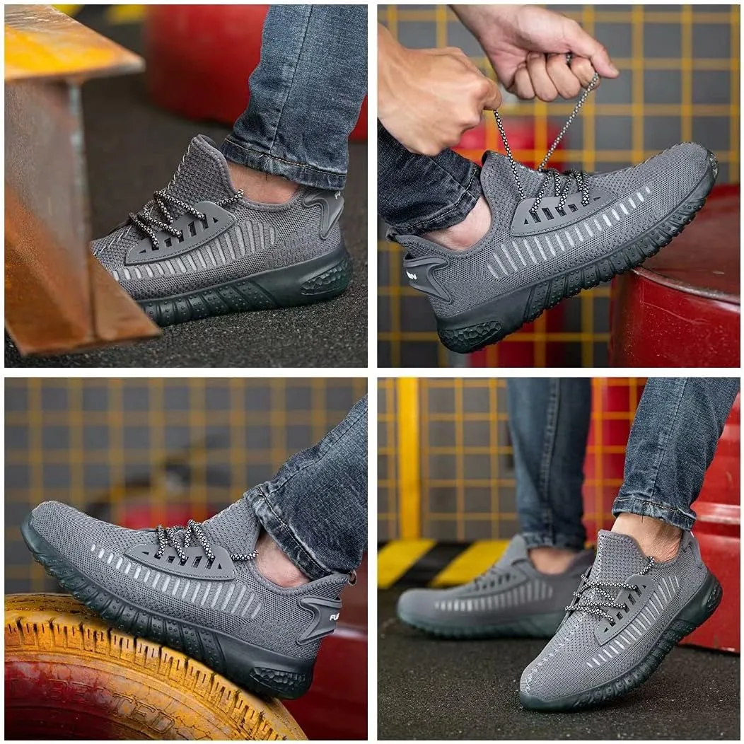 Furuian Steel Toe Shoes for Men Comfortable Safety Shoes Non Slip Steel Toe Sneakers Warehouse Industry Contstruction Mens Work Shoes