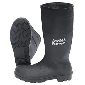 Galeton 11578-7 Repel Footwear Economy 15" PVC Waterproof Boots with Plain Toe with No-Slip Treads, Men's Size 7, Black
