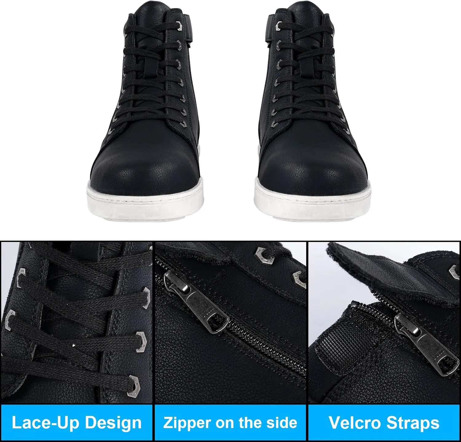 GARGOYLE BELLS Men's Casual Boot PU Leather Combat Boots For Men Waterproof Chukka Boots For Motorcycle Biker Hiking with Side Zipper