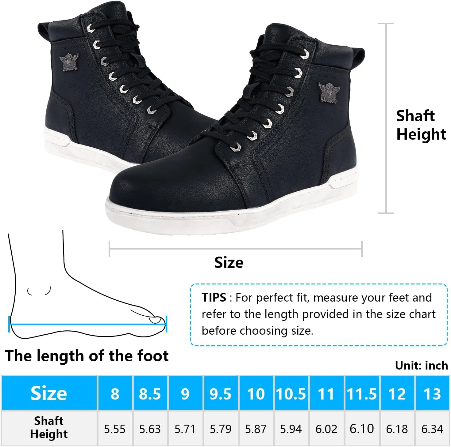 GARGOYLE BELLS Men's Casual Boot PU Leather Combat Boots For Men Waterproof Chukka Boots For Motorcycle Biker Hiking with Side Zipper