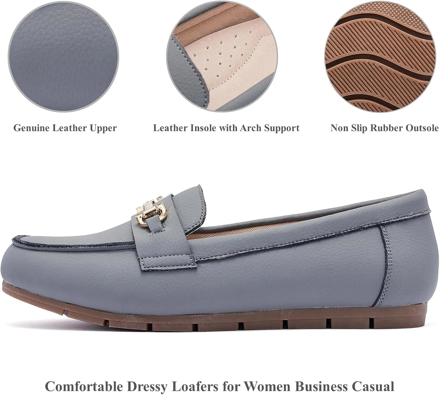 Genuine Leather Loafers for Women Driving Moccasins Business Casual Work Shoes Comfortable & Lightweight Womens Dress Flats Slip On Shoes