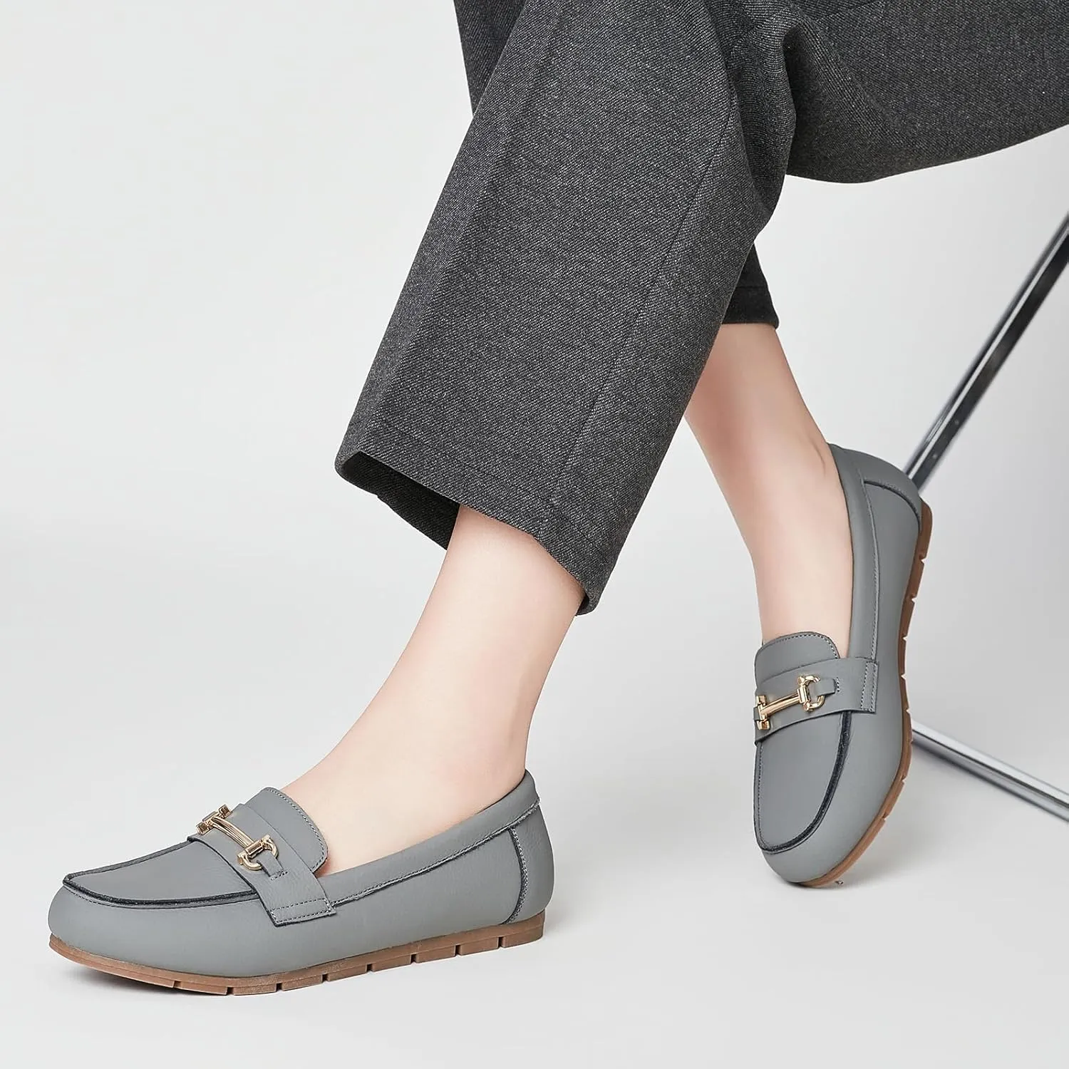 Genuine Leather Loafers for Women Driving Moccasins Business Casual Work Shoes Comfortable & Lightweight Womens Dress Flats Slip On Shoes