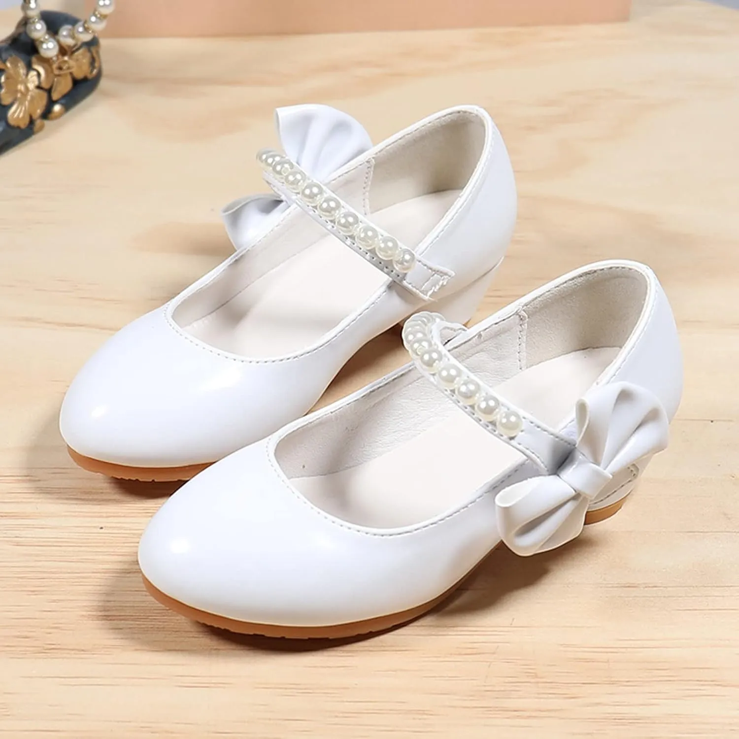 Girls Dress Mary Jane Flat Princess Wedding Party Peals Child Little/Big Kids School Low Heel Ballet Shoes