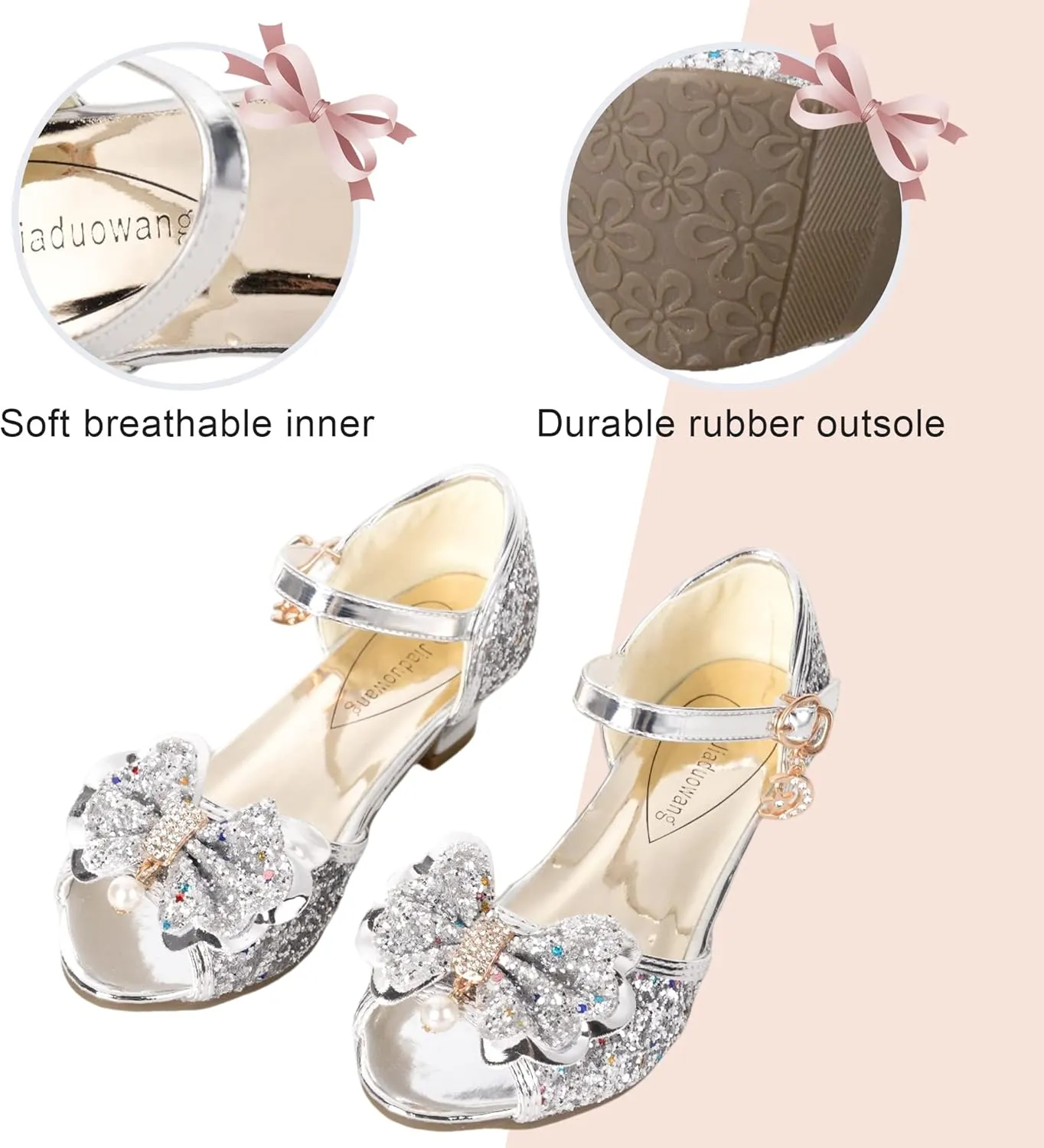 Girls Dress Shoes Mary Jane Shoes for Girls with Low Heel, Princess Flower Ballet Flats for Wedding School Party