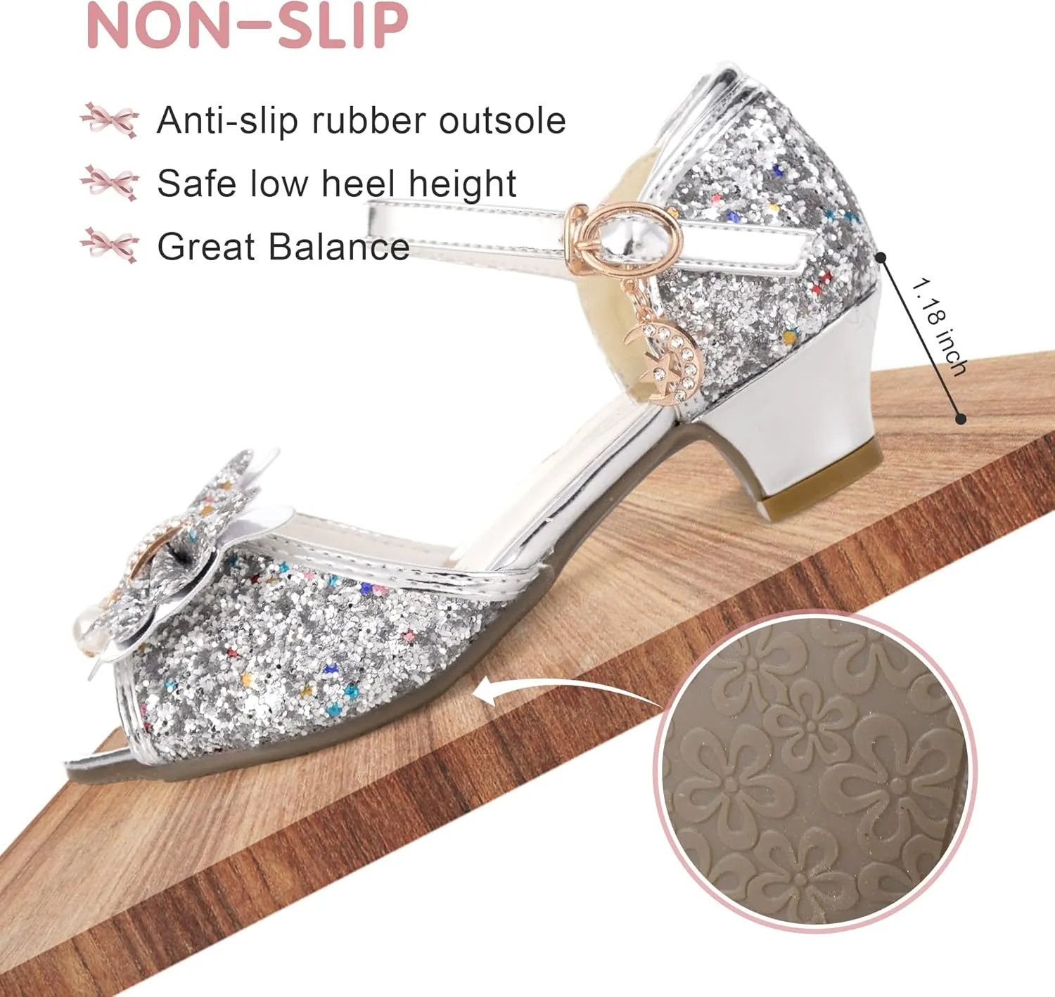 Girls Dress Shoes Mary Jane Shoes for Girls with Low Heel, Princess Flower Ballet Flats for Wedding School Party