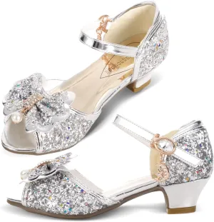 Girls Dress Shoes Mary Jane Shoes for Girls with Low Heel, Princess Flower Ballet Flats for Wedding School Party