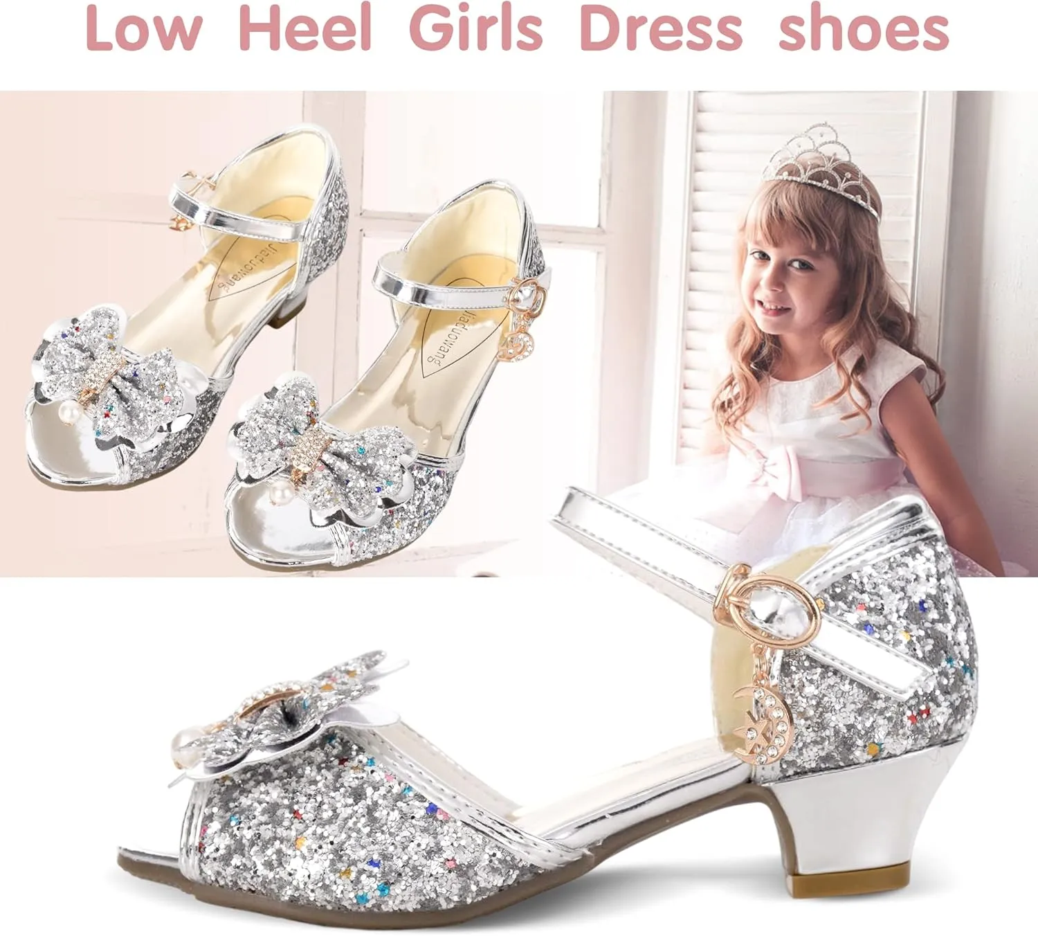 Girls Dress Shoes Mary Jane Shoes for Girls with Low Heel, Princess Flower Ballet Flats for Wedding School Party
