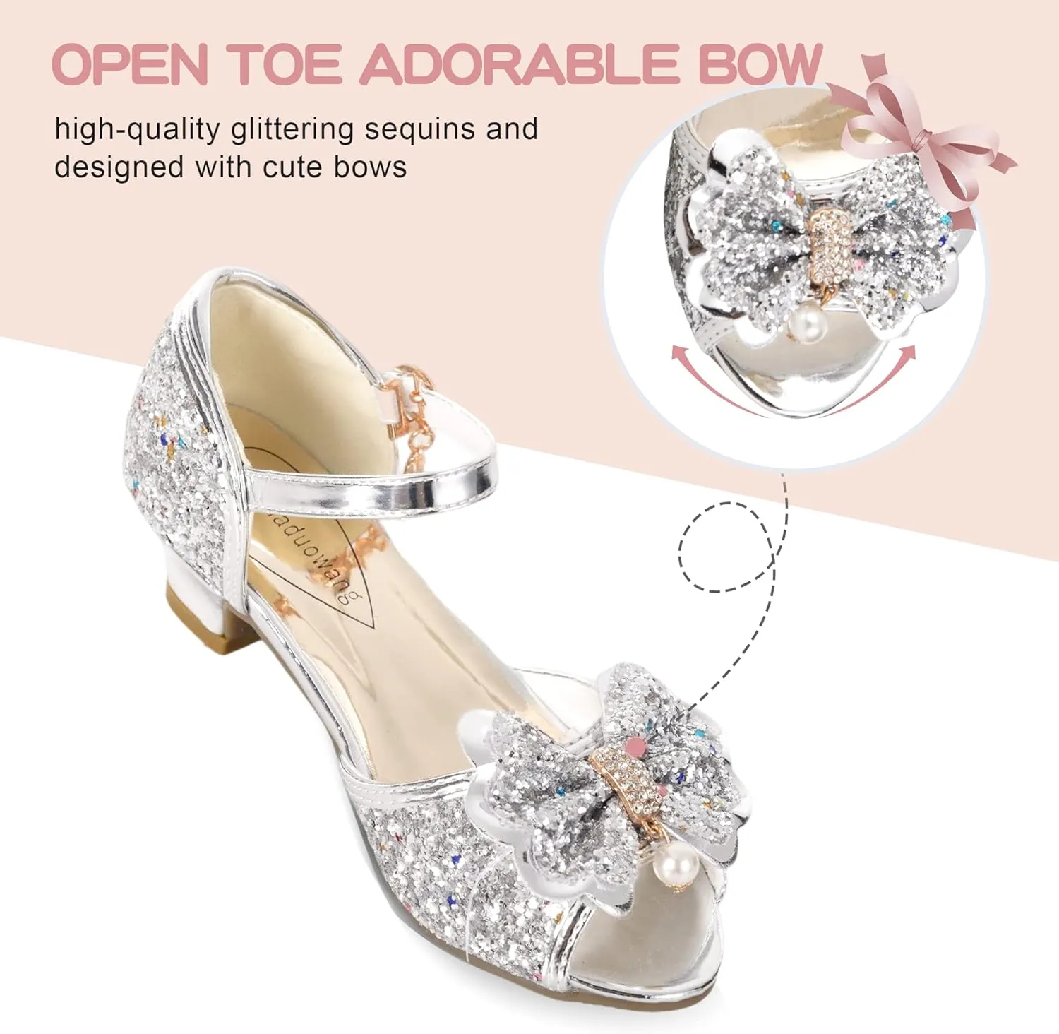 Girls Dress Shoes Mary Jane Shoes for Girls with Low Heel, Princess Flower Ballet Flats for Wedding School Party