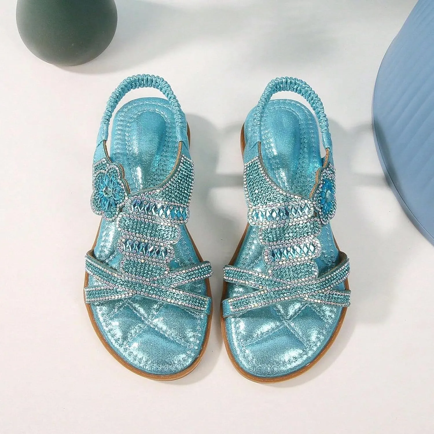 Girls Sandals Flats Shoes Dressy Summer Flat Sandals for Girl Open Toe - Bohemian Elastic Ankle Strap Sandal Casual Beach Walking Shoes
