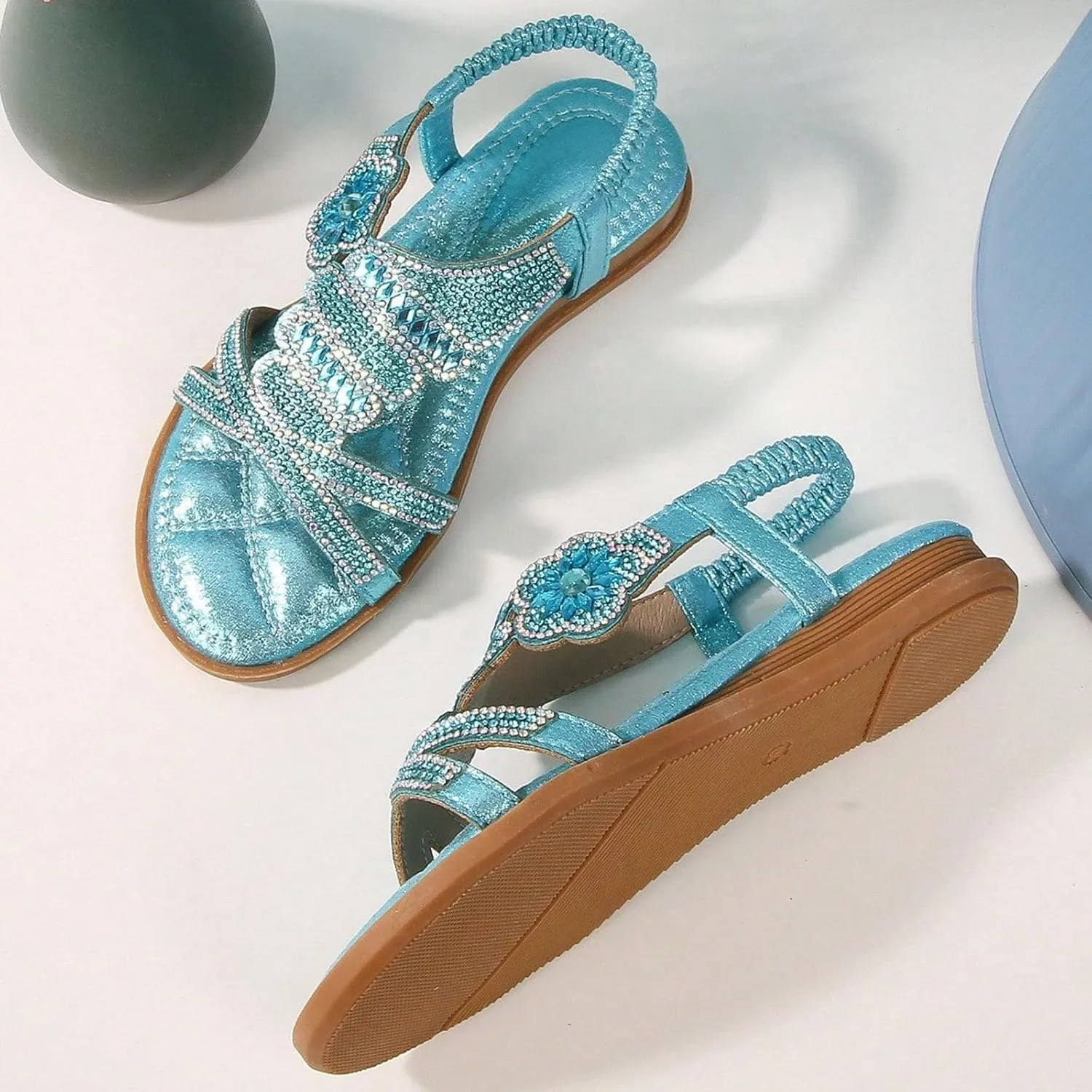 Girls Sandals Flats Shoes Dressy Summer Flat Sandals for Girl Open Toe - Bohemian Elastic Ankle Strap Sandal Casual Beach Walking Shoes