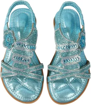 Girls Sandals Flats Shoes Dressy Summer Flat Sandals for Girl Open Toe - Bohemian Elastic Ankle Strap Sandal Casual Beach Walking Shoes