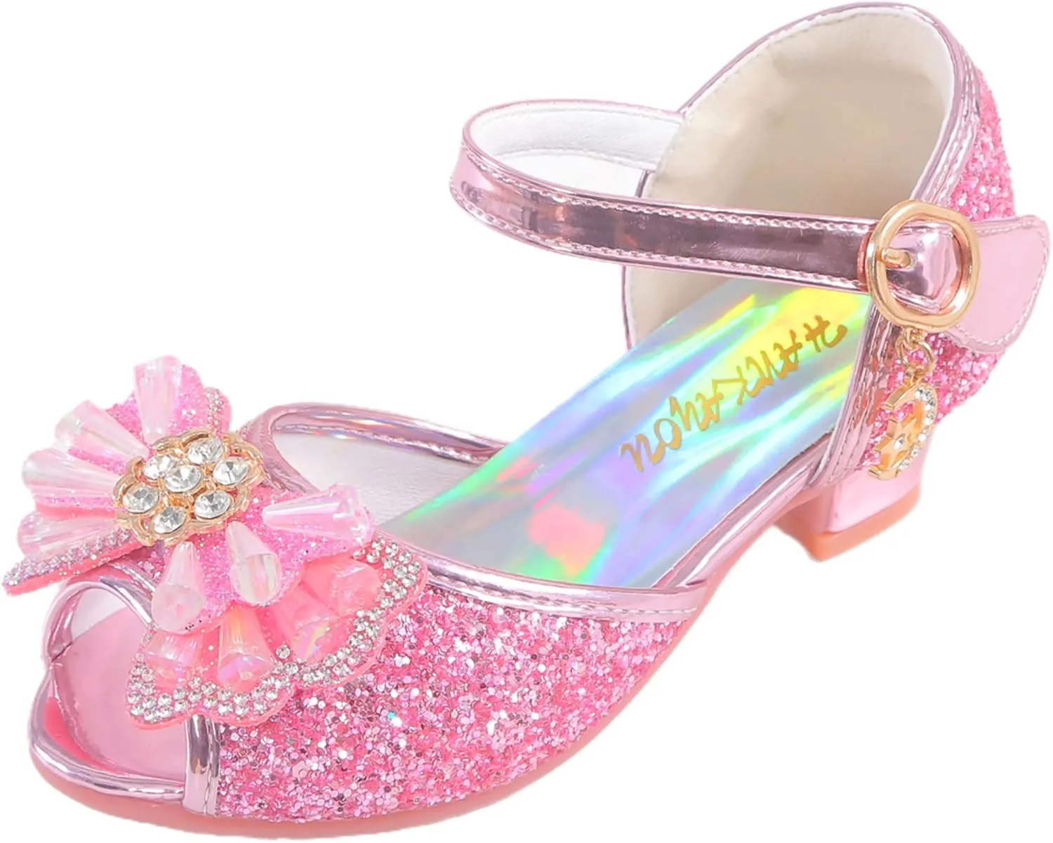 Girls Shoes Sparkle Mary Jane Low Heel Princess Flower Wedding Party Dress Shoes