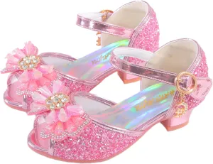Girls Shoes Sparkle Mary Jane Low Heel Princess Flower Wedding Party Dress Shoes