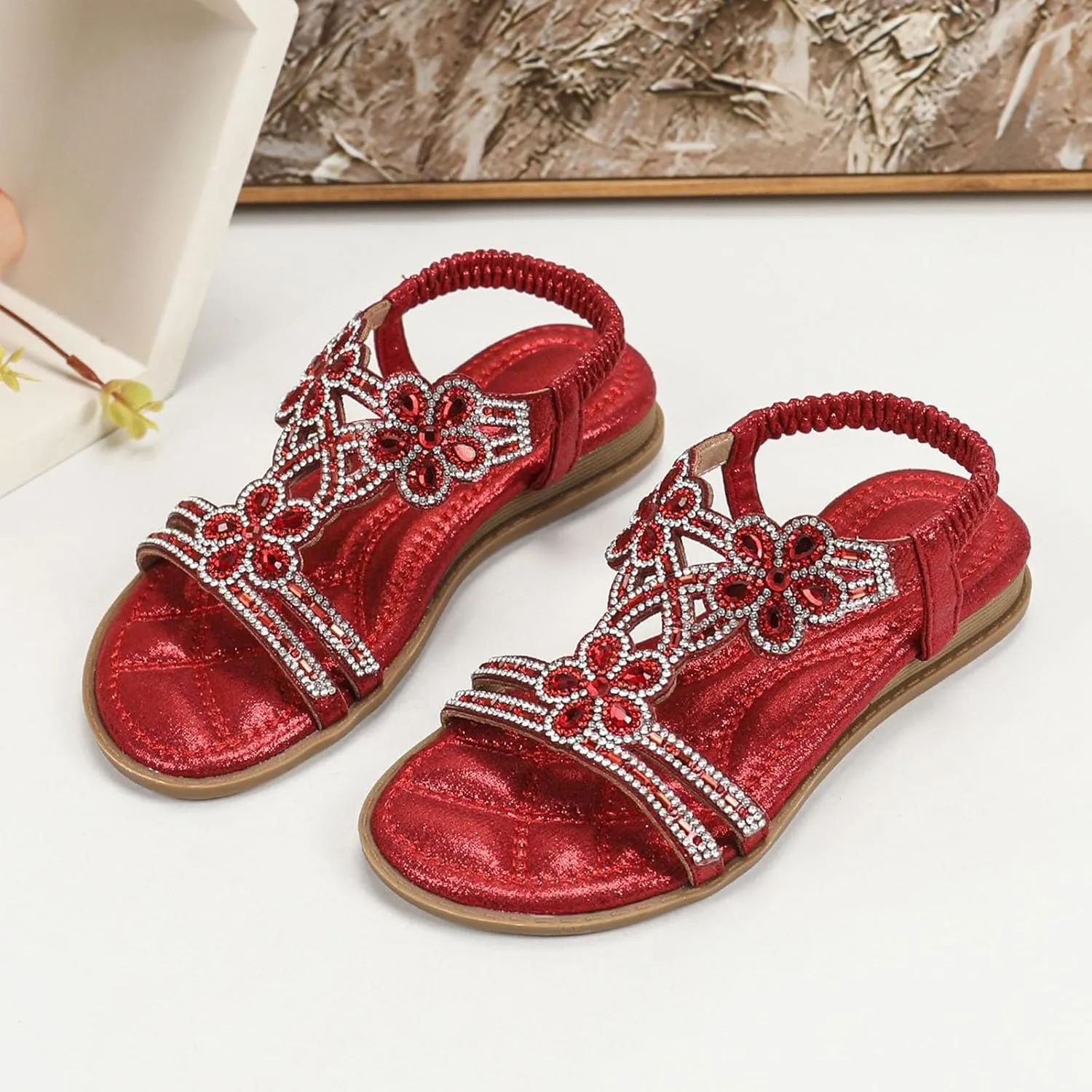 Glitter Sandals Girls Ankle Strap T-Strap 𝐋𝐨𝐰 Heel Pearl Bow Flower Pump Dress Wedding Shoes for Little Kid/Big Kid