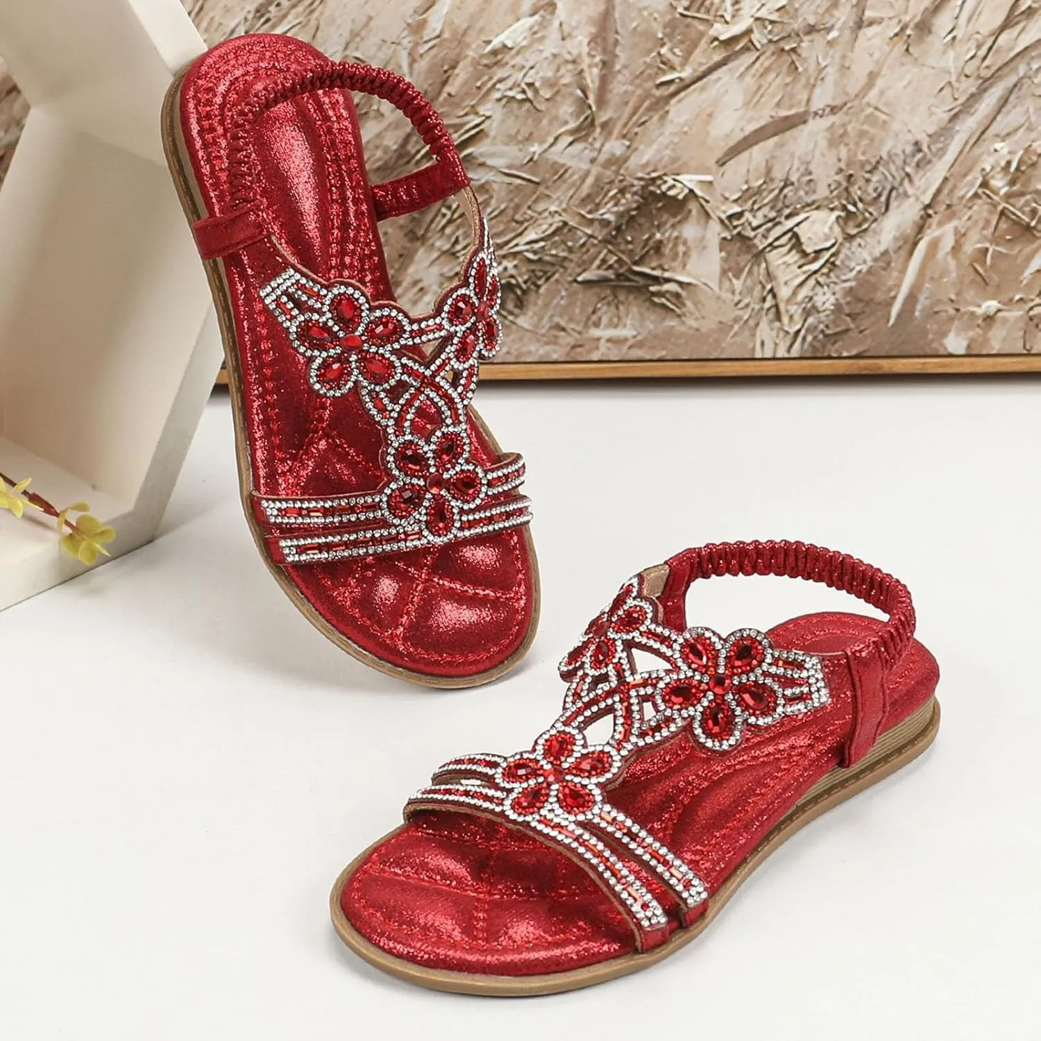Glitter Sandals Girls Ankle Strap T-Strap 𝐋𝐨𝐰 Heel Pearl Bow Flower Pump Dress Wedding Shoes for Little Kid/Big Kid