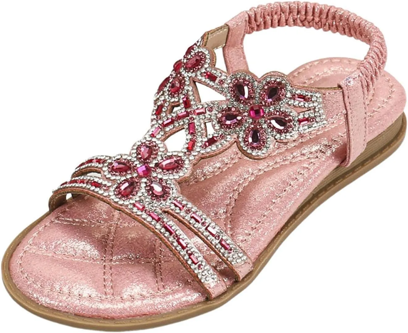 Glitter Sandals Girls Ankle Strap T-Strap 𝐋𝐨𝐰 Heel Pearl Bow Flower Pump Dress Wedding Shoes for Little Kid/Big Kid