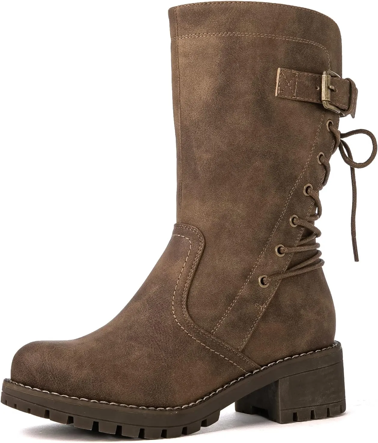 GLOBALWIN Women's Lace up Mid Calf Motorcycle Fashion Festival Boots