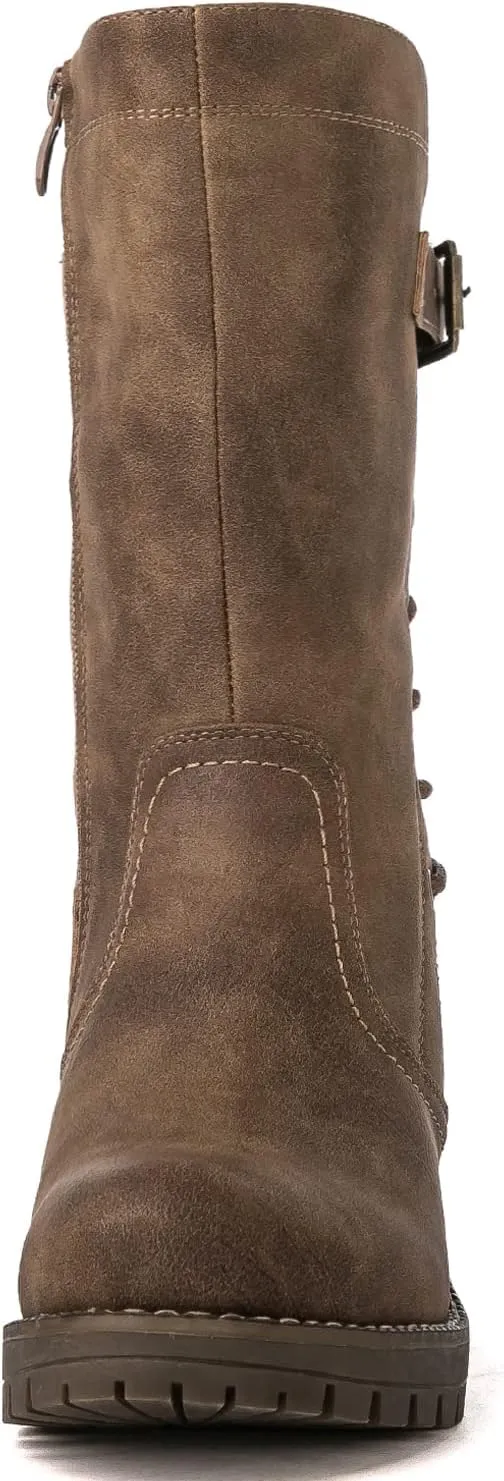 GLOBALWIN Women's Lace up Mid Calf Motorcycle Fashion Festival Boots