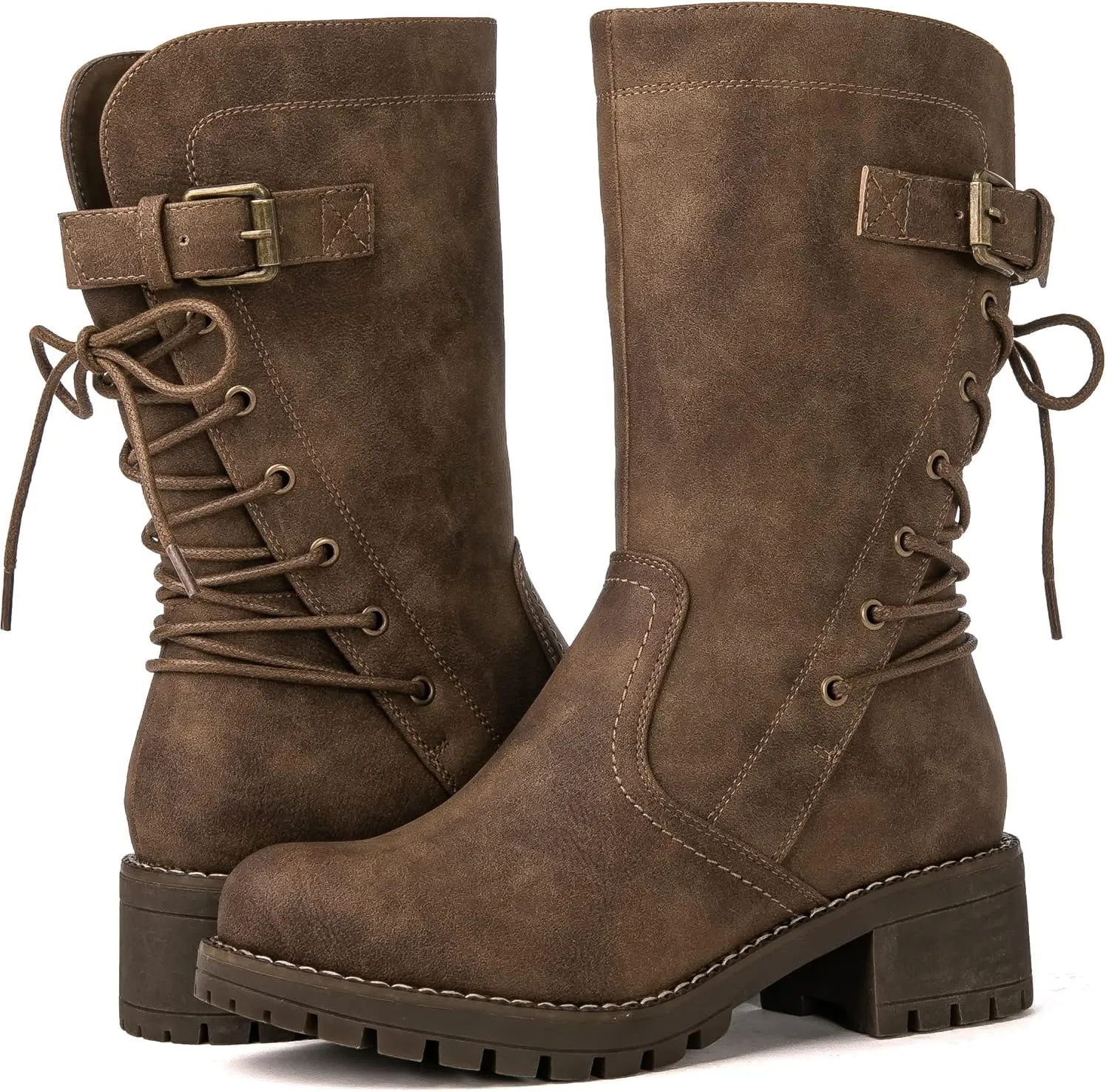 GLOBALWIN Women's Lace up Mid Calf Motorcycle Fashion Festival Boots